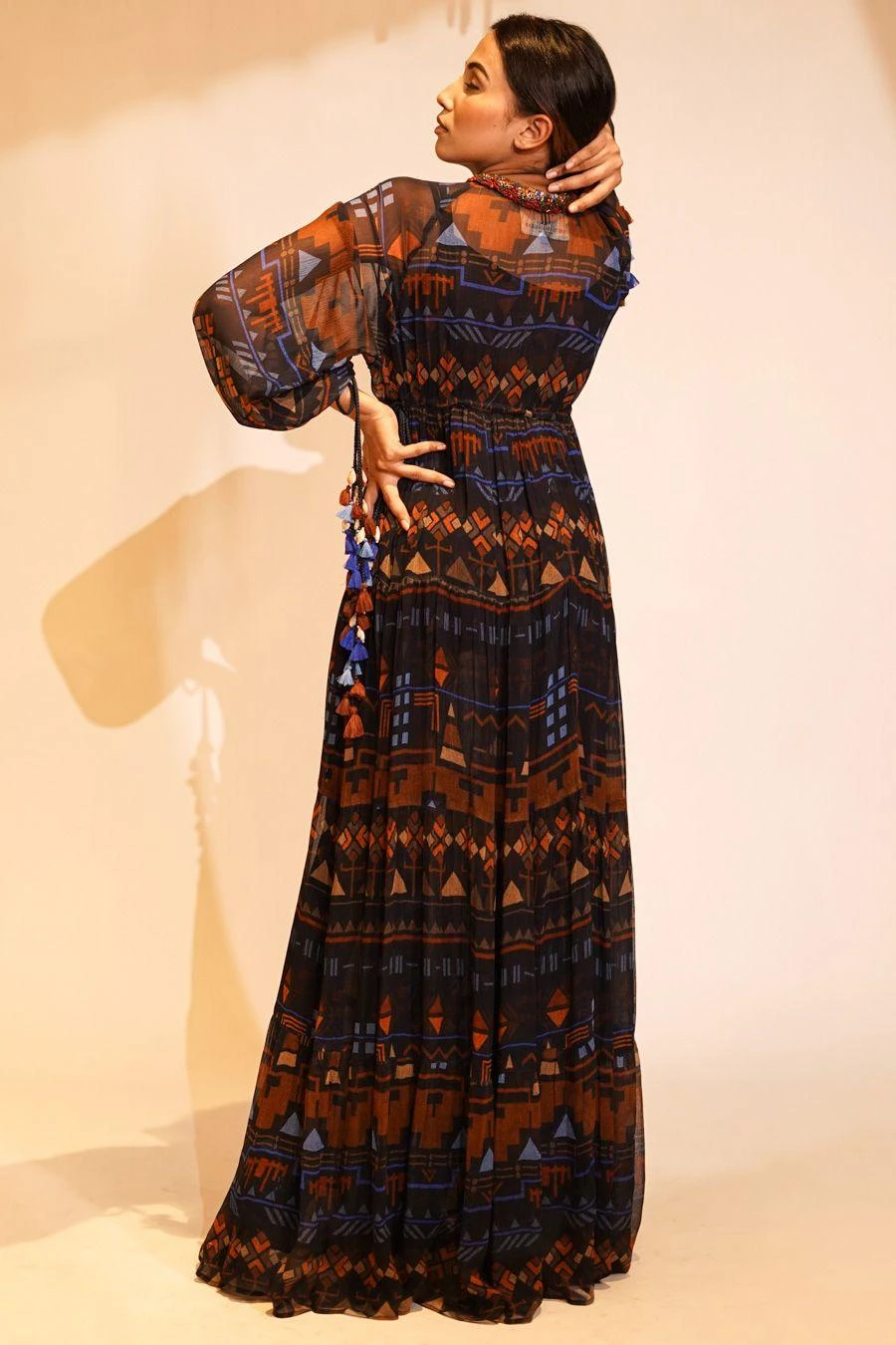 Nikita Mhaisalkar Blue Aztec Printed Maxi Dress 4 Nikita Mhaisalkar Blue Aztec Printed Maxi Dress - Image 4