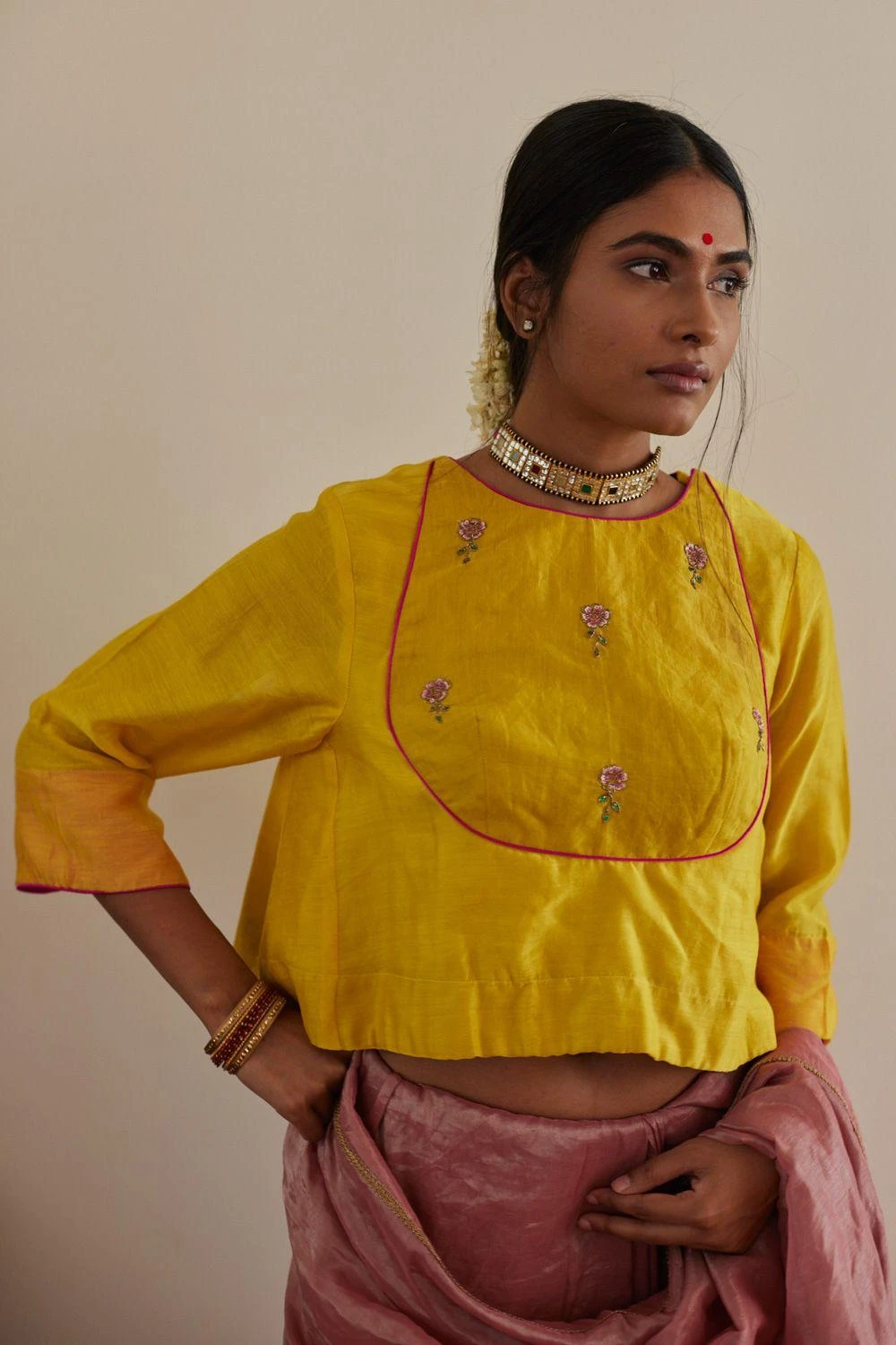 Shorshe Yellow Angrakha Blouse 1 Shorshe Yellow Angrakha Blouse
