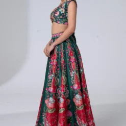 Siddhartha Bansal Sylvan Green-red Floral Printed Lehenga Set -Cheap Drapvera Store 5124sb4 3