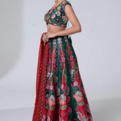 Siddhartha Bansal Sylvan Green-red Floral Printed Lehenga Set -Cheap Drapvera Store 5124sb4 4