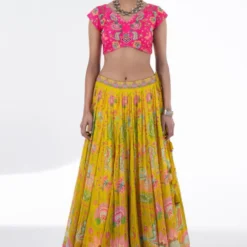 Siddhartha Bansal Vibrant Yellow-pink Floral Embellished Lehenga Set -Cheap Drapvera Store 5124sb5 3