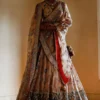 Archana Jaju Rosewood Pink Handpainted Kalamkari Lehenga Set