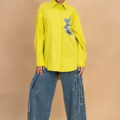 Dhruv Kapoor Lime Handcrafted Oversized Shirt