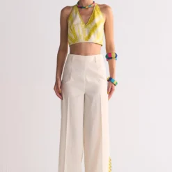 Ikai Ivory & Yellow Cutwork Elasticated Pants