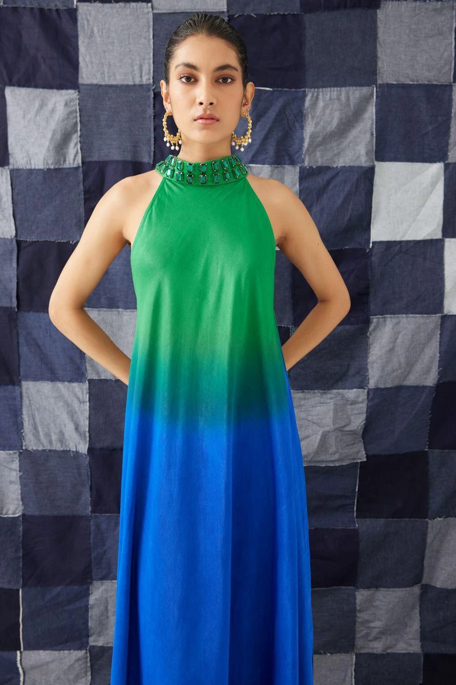 Studio RIGU Green Leheriya Halter Dress 2 Studio RIGU Green Leheriya Halter Dress - Image 2