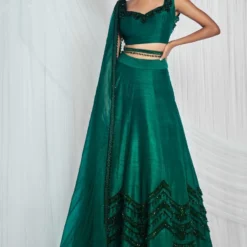 Mala And Kinnary Emerald Hand Embellished Lehenga Set