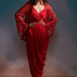 Anjali Kanwar Red Embellished Jacket & Dress Set