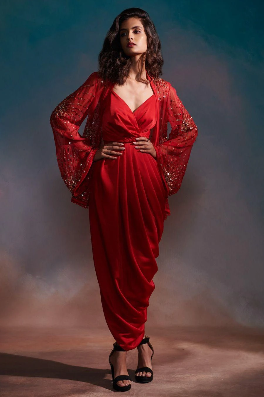 Anjali Kanwar Red Embellished Jacket & Dress Set 1 Anjali Kanwar Red Embellished Jacket & Dress Set