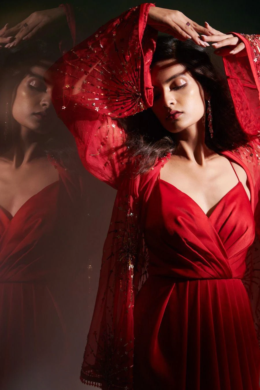 Anjali Kanwar Red Embellished Jacket & Dress Set 2 Anjali Kanwar Red Embellished Jacket & Dress Set - Image 2