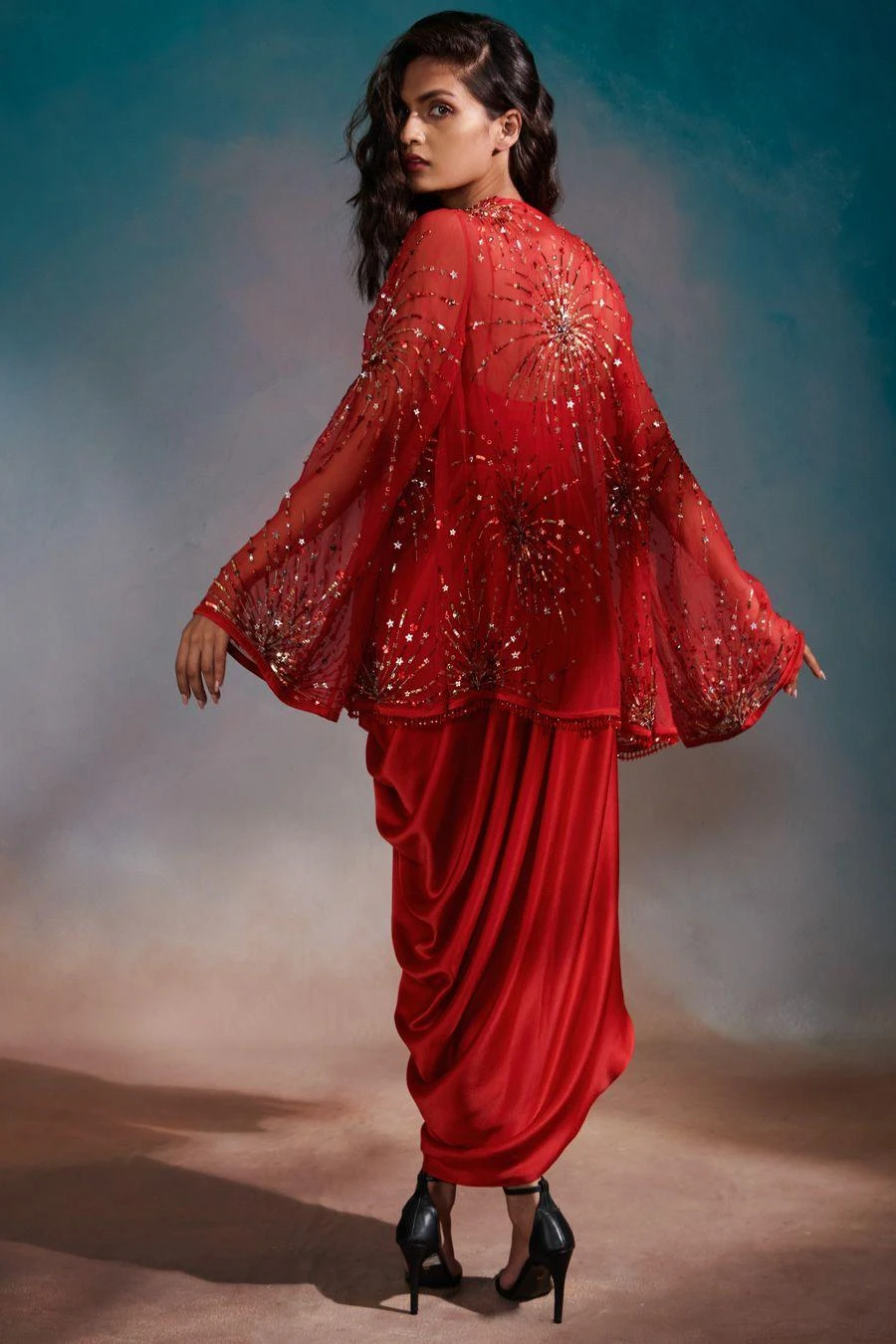 Anjali Kanwar Red Embellished Jacket & Dress Set 3 Anjali Kanwar Red Embellished Jacket & Dress Set - Image 3