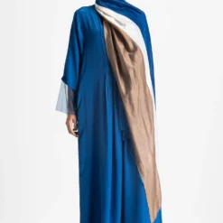 Three Electric Blue Maxi Dress With A Fringe Scarf