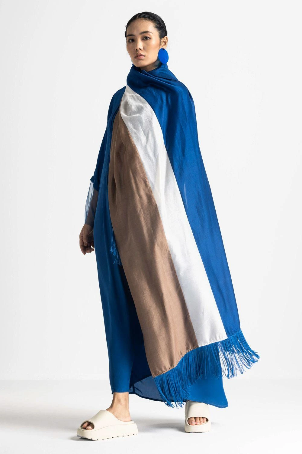 Three Electric Blue Maxi Dress With A Fringe Scarf 2 Three Electric Blue Maxi Dress With A Fringe Scarf - Image 2