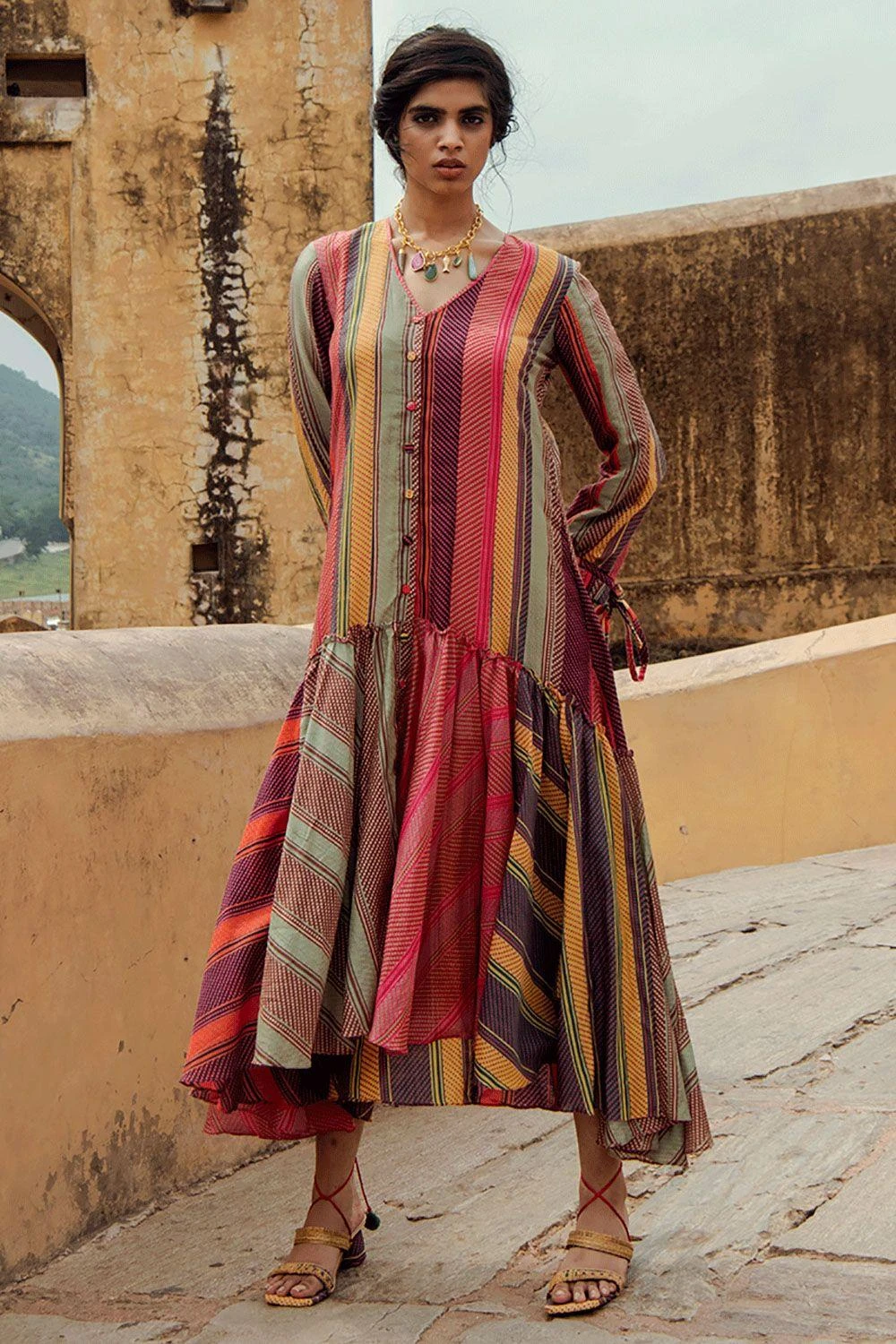 Swati Vijaivargie Multi-coloured Striped Frill Dress 1 Swati Vijaivargie Multi-coloured Striped Frill Dress