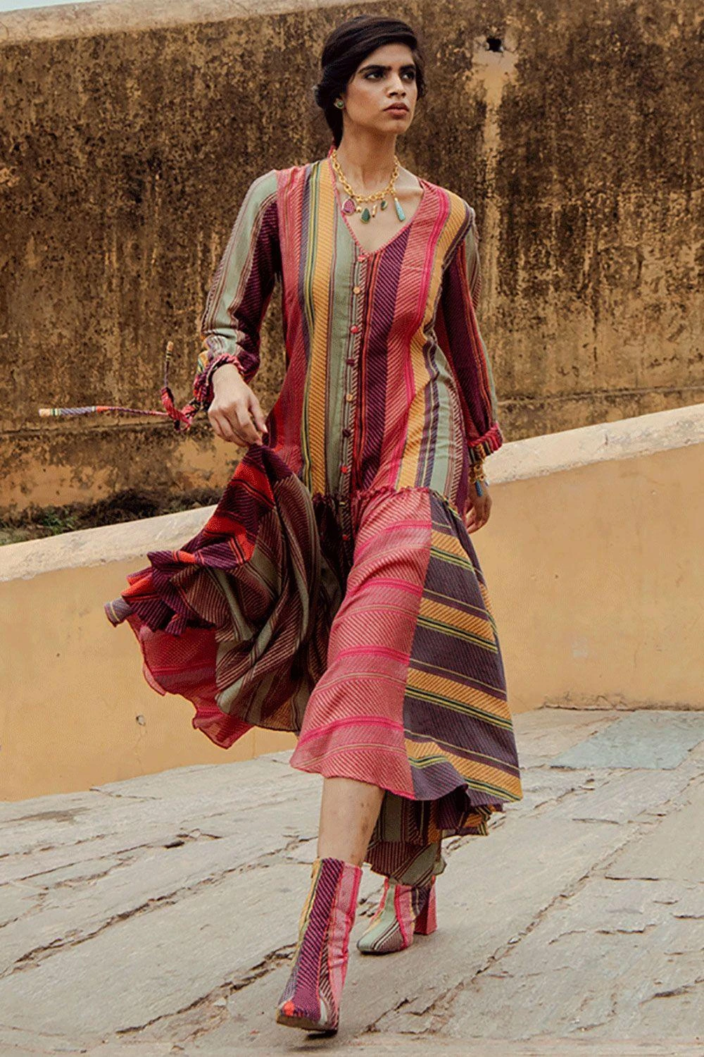 Swati Vijaivargie Multi-coloured Striped Frill Dress 2 Swati Vijaivargie Multi-coloured Striped Frill Dress - Image 2