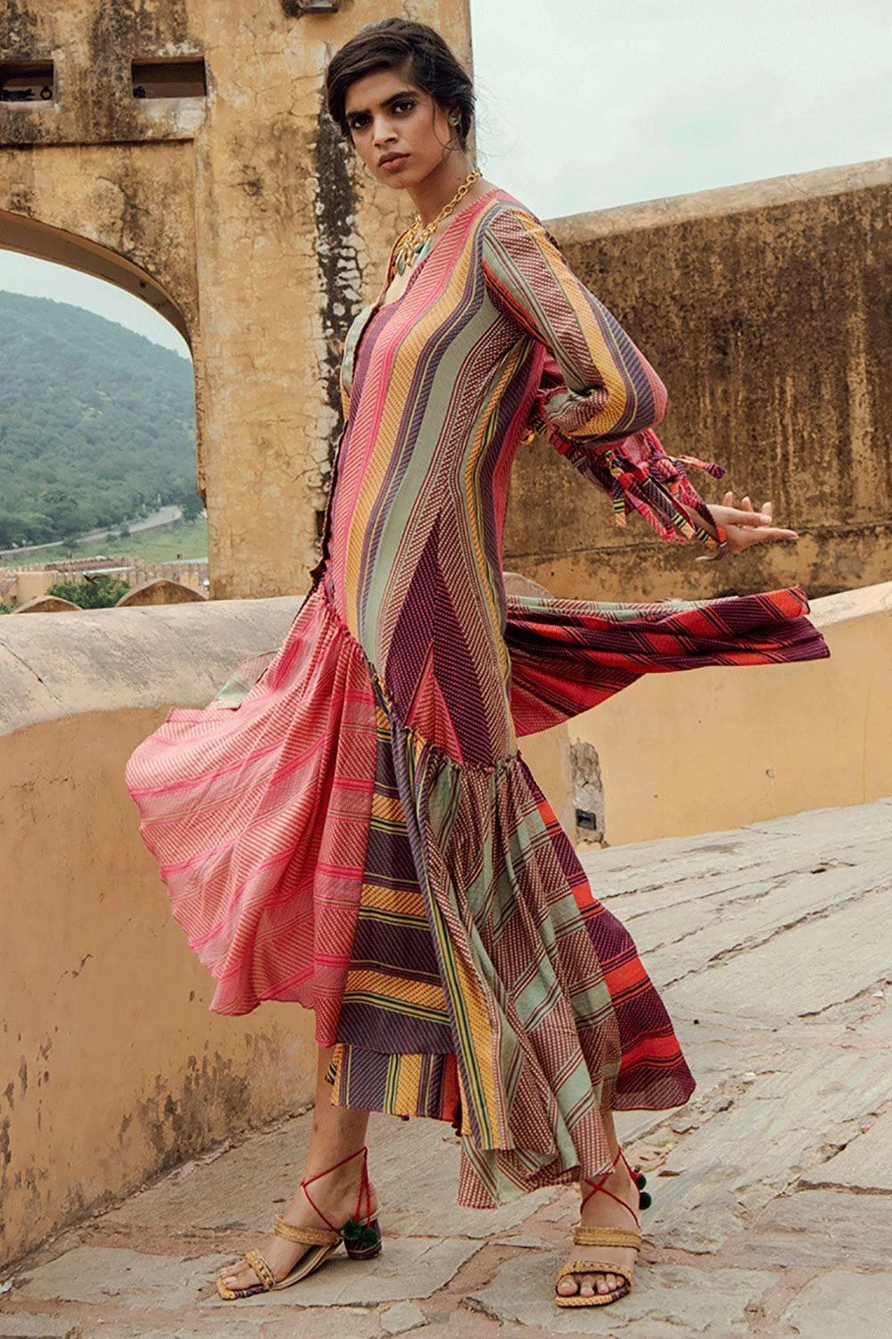 Swati Vijaivargie Multi-coloured Striped Frill Dress 3 Swati Vijaivargie Multi-coloured Striped Frill Dress - Image 3