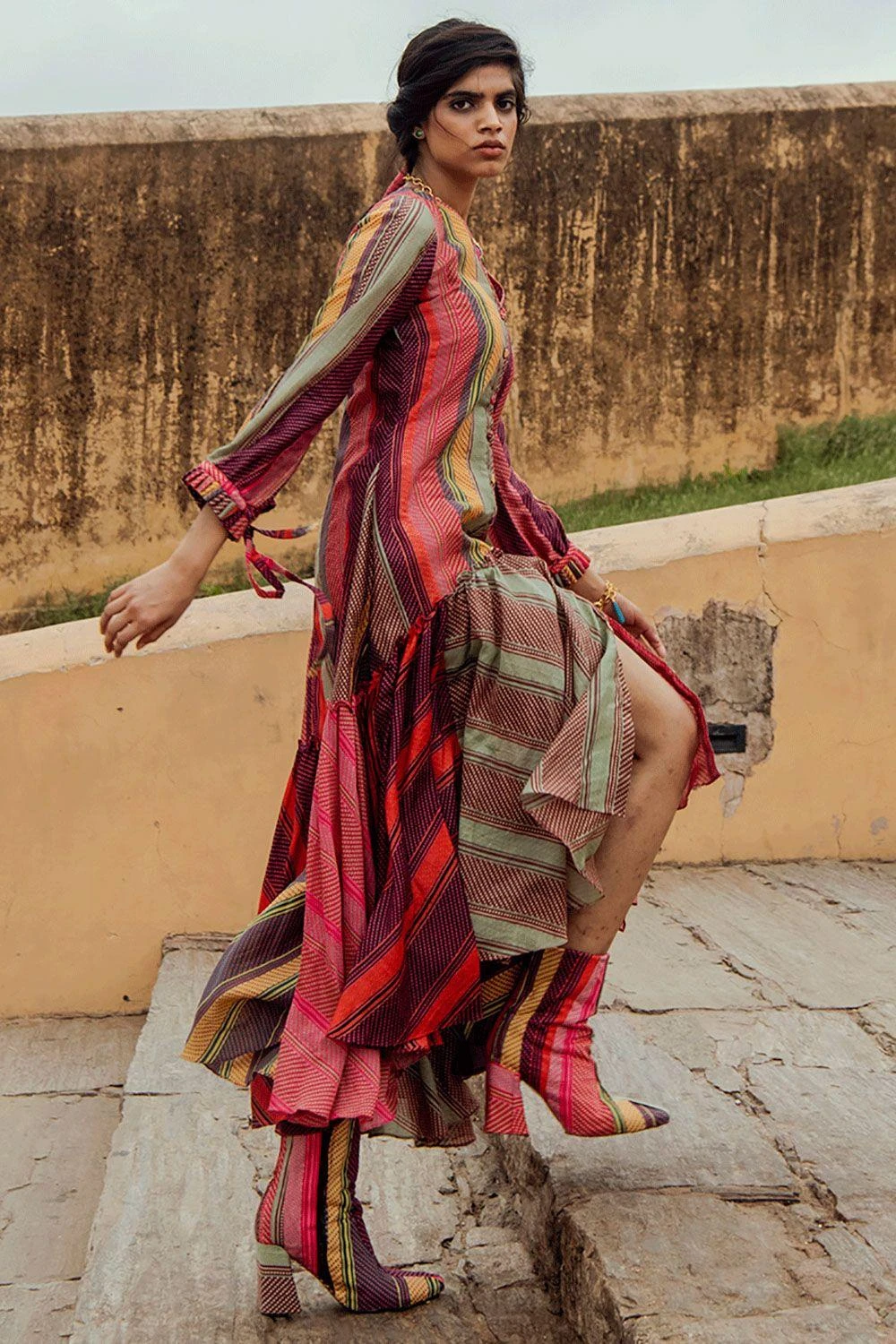 Swati Vijaivargie Multi-coloured Striped Frill Dress 5 Swati Vijaivargie Multi-coloured Striped Frill Dress - Image 5