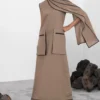 Corpora Studio Beige Scarf Collared Detail Dress