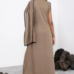 Corpora Studio Beige Scarf Collared Detail Dress -Cheap Drapvera Store 75cs15 4