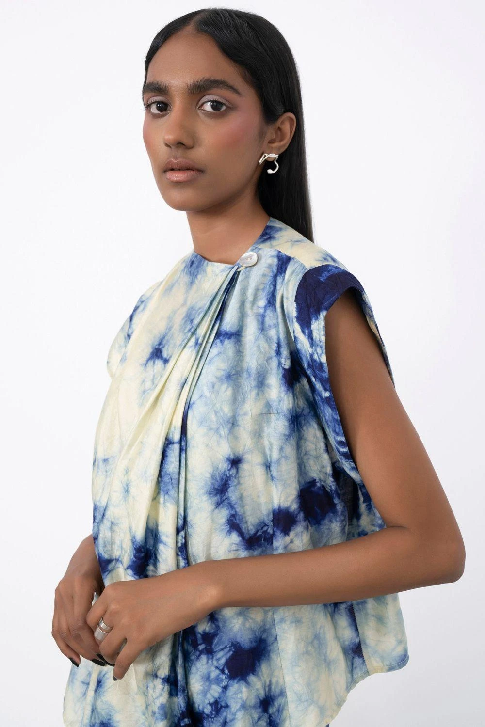 Corpora Studio Lime & Navy Tie Dye Draped Top 2 Corpora Studio Lime & Navy Tie Dye Draped Top - Image 2