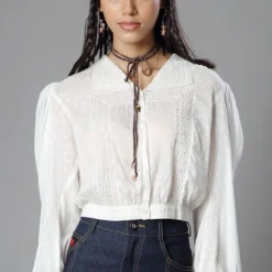 Moonray White Crochet Frame Top With Juliet Sleeves -Cheap Drapvera Store 76mr11 3