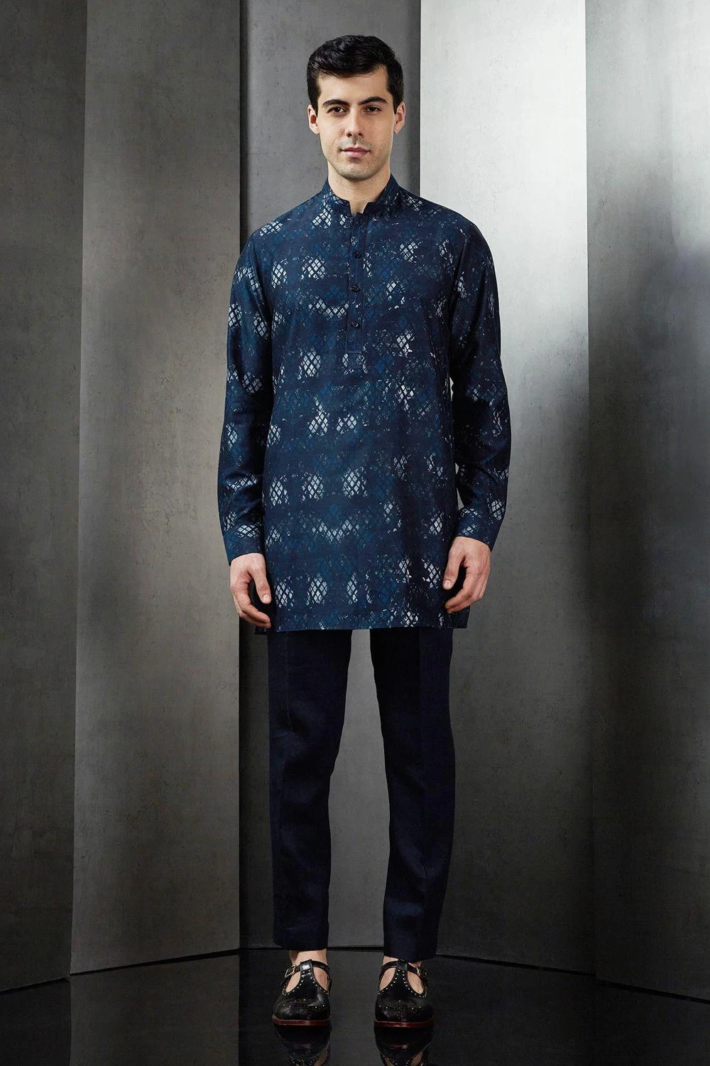 Rohit Gandhi + Rahul Khanna Men Marine Rolling Boxes Digital Printed Kurta 1 Rohit Gandhi + Rahul Khanna Men Marine Rolling Boxes Digital Printed Kurta