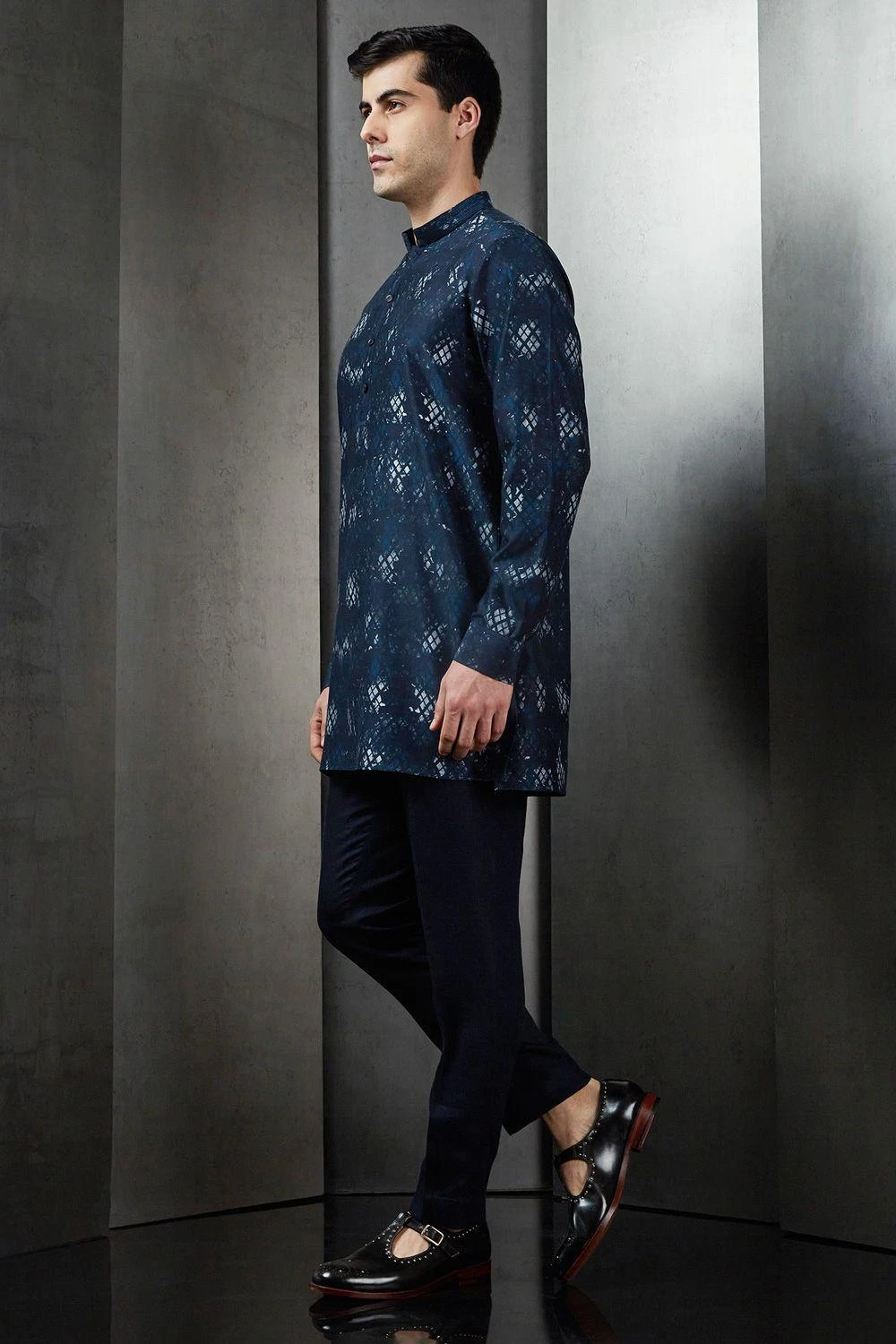Rohit Gandhi + Rahul Khanna Men Marine Rolling Boxes Digital Printed Kurta 2 Rohit Gandhi + Rahul Khanna Men Marine Rolling Boxes Digital Printed Kurta - Image 2