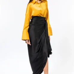 431-88 By Shweta Kapur Black Drape Satin Skirt -Cheap Drapvera Store 812new2 3