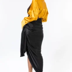431-88 By Shweta Kapur Black Drape Satin Skirt -Cheap Drapvera Store 812new2 4