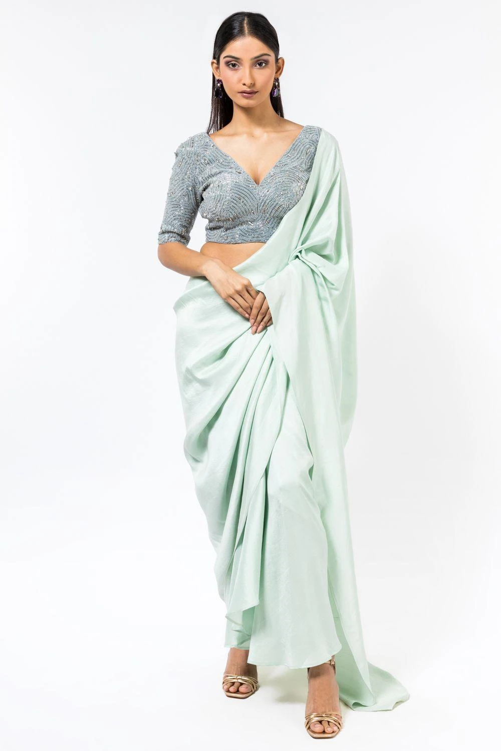 431-88 By Shweta Kapur Icy Blue Embellished Blouse 2 431-88 By Shweta Kapur Icy Blue Embellished Blouse - Image 2