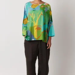 YAVI Blue Abstract Printed Top