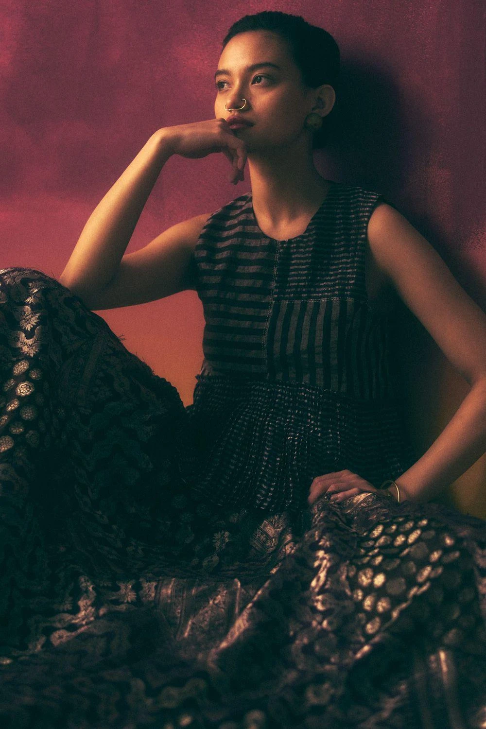 Urvashi Kaur Wine Micro Pleated Peplum Top 2 Urvashi Kaur Wine Micro Pleated Peplum Top - Image 2