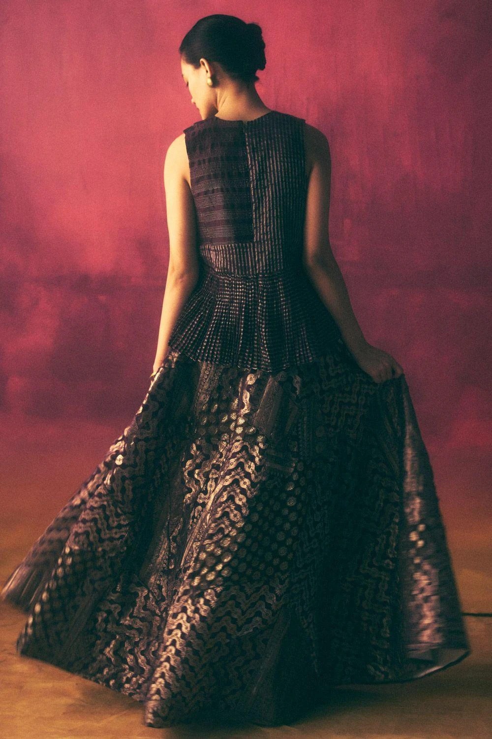 Urvashi Kaur Wine Micro Pleated Peplum Top 5 Urvashi Kaur Wine Micro Pleated Peplum Top - Image 5