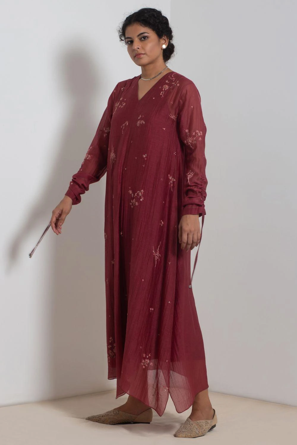 Merlot Embroidered Chanderi Dress With Slip 3 Merlot Embroidered Chanderi Dress With Slip - Image 3