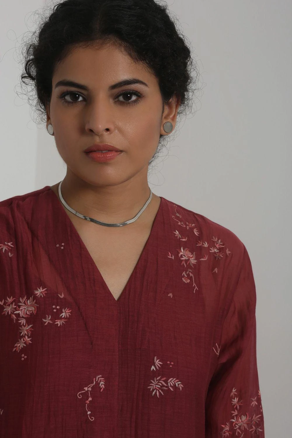 Merlot Embroidered Chanderi Dress With Slip 5 Merlot Embroidered Chanderi Dress With Slip - Image 5