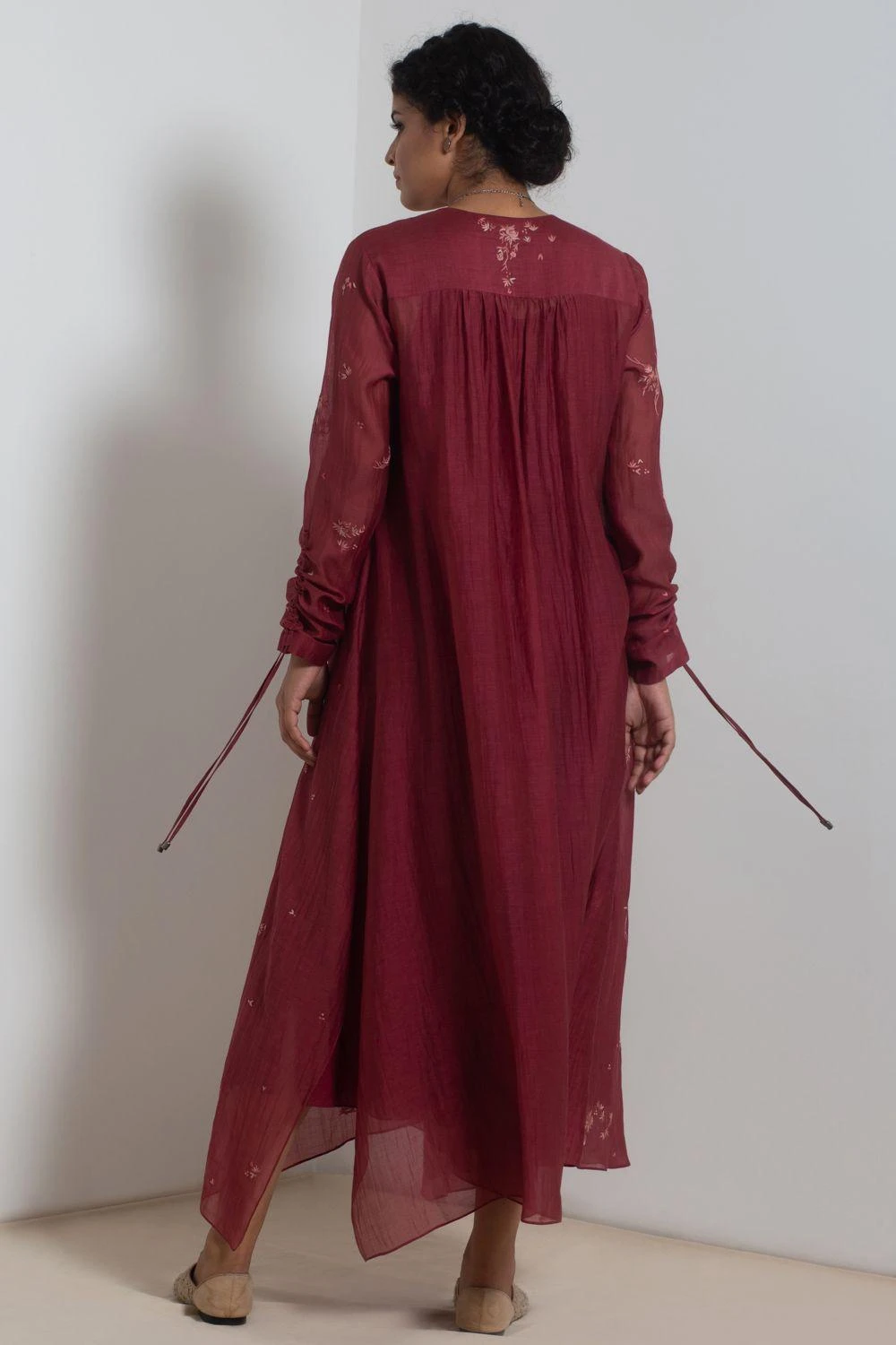 Merlot Embroidered Chanderi Dress With Slip 6 Merlot Embroidered Chanderi Dress With Slip - Image 6