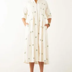 SNOB Off White Box Pleated Dress