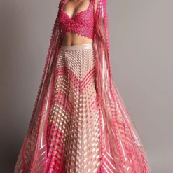 Amit Aggarwal Fuchsia Plisse Flowy Lehenga