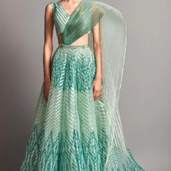 Amit Aggarwal Emerald Metallic Winged Lehenga