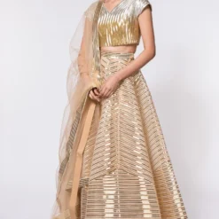 Amit Aggarwal Metallic Gold Structured Lehenga