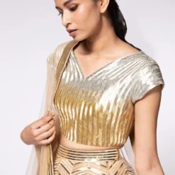 Amit Aggarwal Metallic Gold Structured Lehenga -Cheap Drapvera Store aarts21033 4