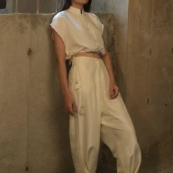 Ahmev White Drawstring Blouse -Cheap Drapvera Store ahm sfd 002 3