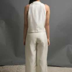 Ahmev Ivory Silk Pants With Tie-up Waist -Cheap Drapvera Store ahm sfd 014 2