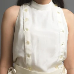 Ahmev Ivory Silk Pants With Tie-up Waist -Cheap Drapvera Store ahm sfd 014 4