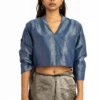 Akaaro Blue Silk Zari Collared Blouse