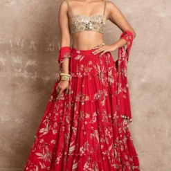 Arpita Mehta Red Floral Print Tiered Lehenga Set 6 Arpita Mehta Red Floral Print Tiered Lehenga Set -Cheap Drapvera Store amf08 3