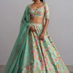 Anushree Reddy Pale Turquoise Floral Lehenga Set
