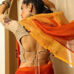 Medha Ivory Striped Chanderi Blouse -Cheap Drapvera Store aw bl wcw 4 1