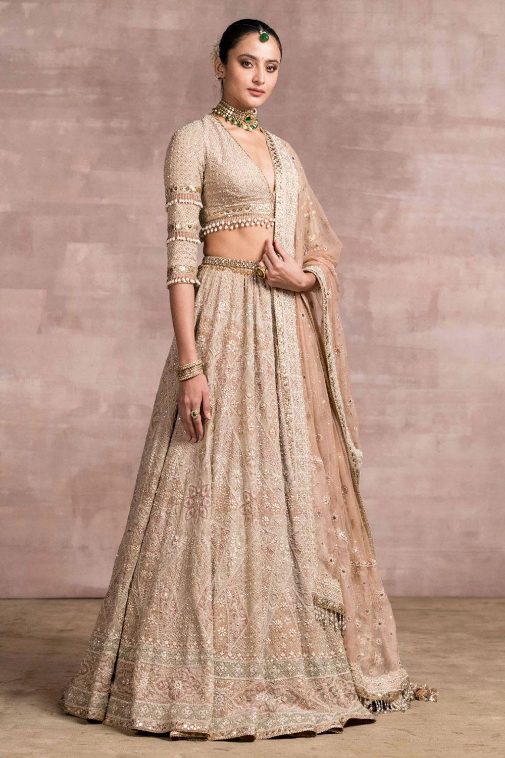 Tarun Tahiliani Dull Ivory Chikankari Lehenga Set 2 Tarun Tahiliani Dull Ivory Chikankari Lehenga Set - Image 2