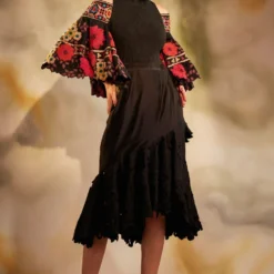 Chandrima Black Chanderi Cutwork Overlap Skirt