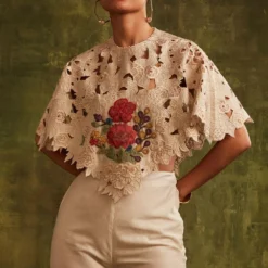 Chandrima Ivory Cutwork & Beadwork Poncho